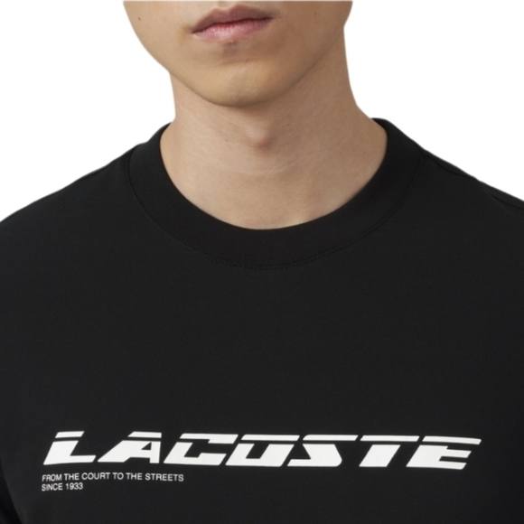 NWT LACOSTE Black Regular Fit Branded Piqué Tee Shirt Breathable Organic Cotton - Picture 5 of 7